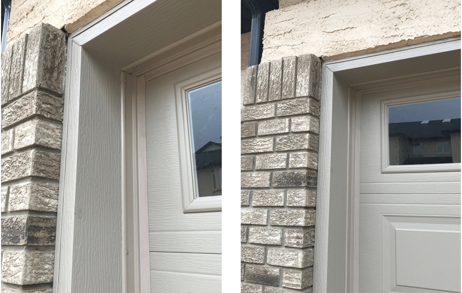 Cladding Around Garage Door in Calgary installed by Glenmore Doors