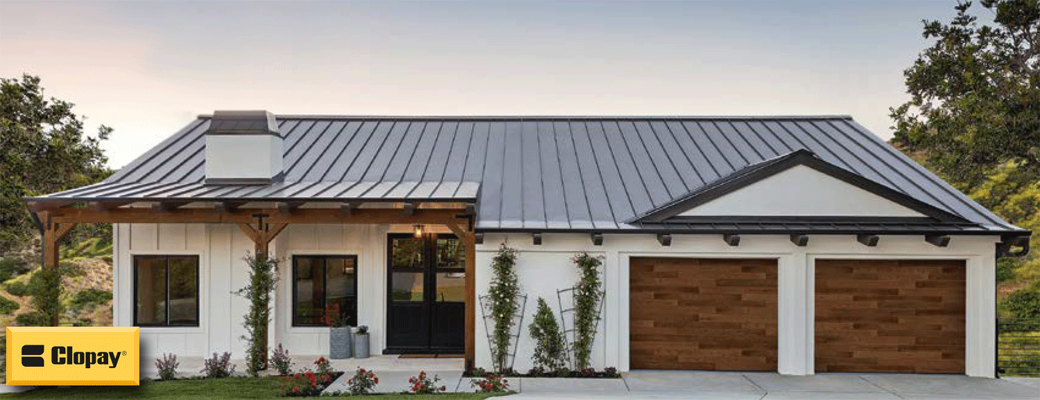 Home with Clopay Modern Steel™ Ultra-Grain® Plank garage door